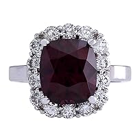 6.17 Carat Natural Red Hessonite Garnet and Diamond (F-G Color, VS1-VS2 Clarity) 14K White Gold Cocktail Ring for Women Exclusively Handcrafted in USA
