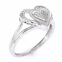 925 Sterling Silver H-I Color Quality Prong Setting 25 Round Diamond 0.07 Ctw Heart Rings for Womens and Girls