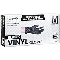 ForPro Professional Collection Disposable Vinyl Gloves, Black, Industrial Grade, Powder-Free, Latex-Free, Non-Sterile, Food Safe, 2.75 Mil. Palm, 3.9 Mil. Fingers, Medium, 100-Count