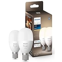 Philips Hue Smart Light Bulb E17 40W White 2-Pack - Philips Hue LED Light, Smart Light, Alexa Compatible, Lighting, 470lm, Dimmable, Smart Home, Indirect Lighting, Voice Control, App Operation