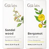 Sandalwood Essential Oils for Diffuser & Bergamot Oil for Hair Set - 100% Natural Therapeutic Grade Essential Oils Set - 2x0.34 fl oz - Gya Labs