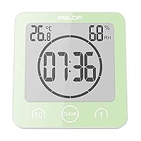 BALDR Digital Shower Clock with Timer - Waterproof Shower Timer for Kids and Adults - Bathroom Clock That Displays Time and Temperature - Battery Operated Digital Clock and Waterproof Timer - Green