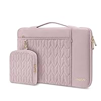 MOSISO 13-14 inch Laptop Sleeve Compatible with MacBook Air/Pro, 13-13.3 inch Notebook, Compatible with MacBook Pro 14, Petal Quilted Bag with Horizontal&Vertical Pockets&Small Case&Handle&Belt, Pink