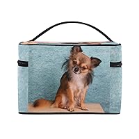 Cute Chihuahua Cosmetic Toilet Bag for Travel,Womens Flat Makeup Bag Purse Handbag Organizer with Handle