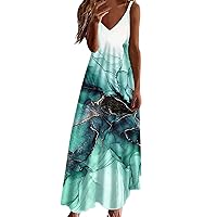 Summer Dresses for Women Sexy Deep V Maxi Dress Sleeveless Bohemian Sundress Spaghetti Strap Beach Party Long Dress