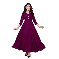 Indian Degsiner Solid Woven Maxi Dress Anarkali Shape Ankle Length Gown for Women