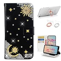 STENES Bling Wallet Phone Case Compatible with iPhone SE (2020) - Stylish - 3D Handmade Sun Stars Night Moon Glitter Magnetic Wallet Leather Cover with Ring Stand Holder [2 Pack] - Blue