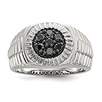 925 Sterling Silver Mens Black Diamond Polished and Satin Ring Jewelry for Men - Ring Size Options: 10 11 9