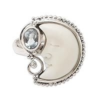 NOVICA Artisan Handmade Blue Topaz Cocktail Ring .925 Sterling Silver Crescent Moon Indonesia Sun 'Sleeping Moon'