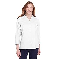 D&J Ladies Crown Collection Stretch Broadcloth 3/4 Sleeve Blouse S WHITE