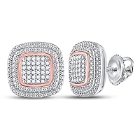 The Diamond Deal 10kt Two-tone Gold Womens Round Diamond Square Cluster Earrings 1/6 Cttw