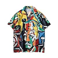 Graffiti Print Retro Shirts Man Holiday Beach Outerwear Clothing