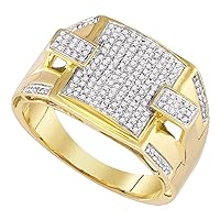 The Diamond Deal 10kt Yellow Gold Mens Round Pave-set Diamond Square Cluster Ring 1/2 Cttw