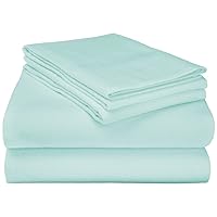 Superior Flannel Cotton Bed Sheet Set, Set Includes: One Flat Sheet, One Fitted Sheet and Two Pillowcases, Breathable, Modern Solid Classic, King, Light Blue