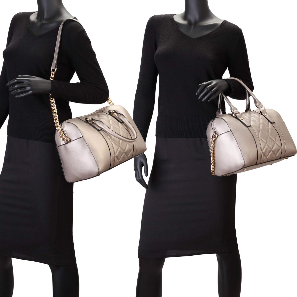 Dasein Women Vegan Leather Barrel Bags Satchel Handbags Shoulder Purse Large Top Handle Tote 2pcs Set