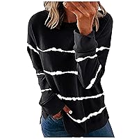 ZEFOTIM Going Out Tops for Women,Spring Fashion Contrast Color Striped Tops Shirts Casual O-Neck Long Sleeve Blouse Tees