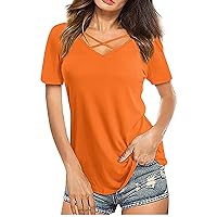 Cold Shoulder Tops for Women Summer Shirts V Neck Criss Cross Tops Sexy Blouse, Solid Color