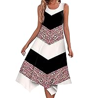 Vacation Clothes for Women Beach Dress for Women 2024 Summer Fashion Flowy Ruched Casual with Sleeveless Round Neck Swing Dresses Light Pink Medium