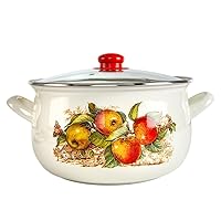 Enameled Aluminum Pot Apples Belly Deep Casserole Dish Cooking Pot with Glass Lid Cookware Soup Pot (2.2-qt. (2.1 L)), White