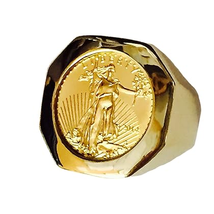 Tex 22K Fine Gold 1/10 Oz Us Liberty Coin In Heavy 14K Gold Ring 1233(Random Year Coin)