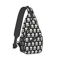 Skulls Sling Bag Hiking Crossbody Backpack Travel Chest Bags Casual Shoulder Daypack for Women Men with Strap Lightweight Outdoor Sport Runners Climbing