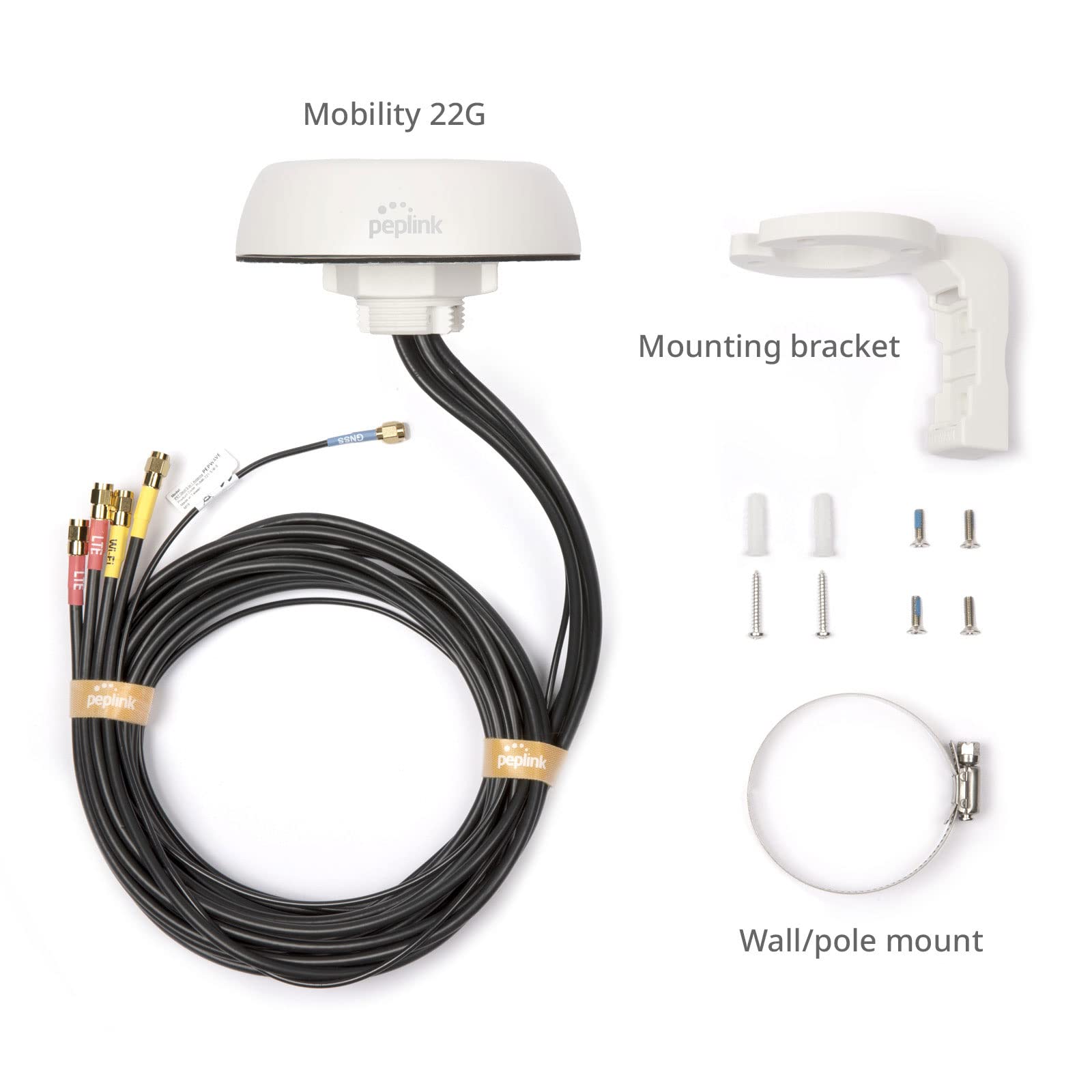 Peplink Mobility 22G, 5-in-1 Cellular and Wi-Fi Antenna with GPS Receiver, SMA and RSMA, 6.5ft/2m, White | ANT-MB-22G-S-W-6