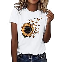 Womens T Shirts Casual Plus Size Graphic Tees Short Sleeve Summer Floral Tops Heart Print Holiday Shirt for Teen Girls
