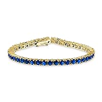 Stackable Bridal 12.00 CT 4 Prong Basket Set Brilliant Cut Round Cubic Zirconia Solitaire AAA CZ Tennis Bracelet For Women Prom Wedding 14K Gold Plated Simulated Jewel Tone Colors Birthstones 7.5 Inch