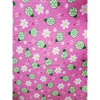 Fabric Empire Green Ladybug on Pink Background Fleece Fabric: 58