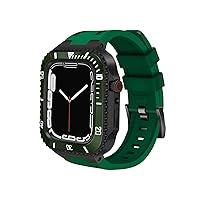MAALYA Modification Kit Strap For Apple Watch Band 45mm 44mm Metal Case + Ceramic Bumper Mod Kit Cover for iWatch 8 7 6 5 4 SE Rubber Belt (Color : Green Black, Size : for iWatch 45mm)