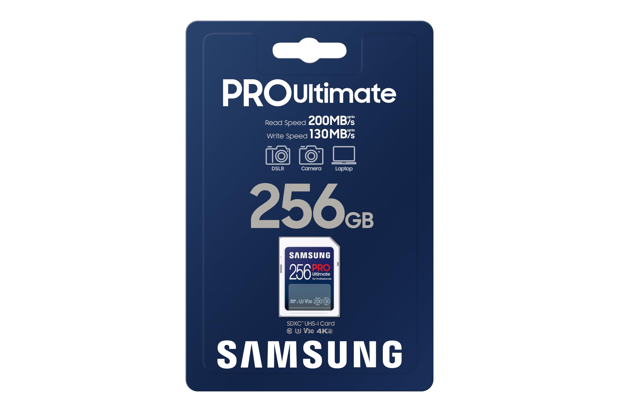 SAMSUNG PRO Ultimate Full Size 256GB SDXC Memory Card, Up to 200 MB/s, 4K UHD, UHS-I, C10, U3, V30, A2, for DSLR, Mirrorless Cameras, PCs, MB-SY256S/AM