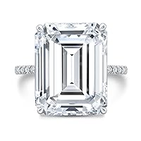 Riya Gems 10 CT Emerald Colorless Moissanite Engagement Ring for Women/Her, Wedding Bridal Ring Sets, Eternity Sterling Silver Solid Gold Diamond Solitaire 4-Prong Set for Her