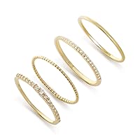 Stackable Ring Set of 4 Pure Silver Ultra Thin Stacking Rings for Women Dainty Gold Ring Minimalist Delicate Diamond Ring (Gold, 9)
