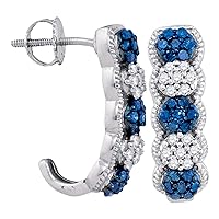 The Diamond Deal 10kt White Gold Womens Round Blue Color Enhanced Diamond Cluster J Half Hoop Earrings 1/2 Cttw