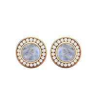 7mm Round Shape Moonstone 925 Sterling Silver Solitaire Minimalist Delicate Bezel Set Women Stud Earrings