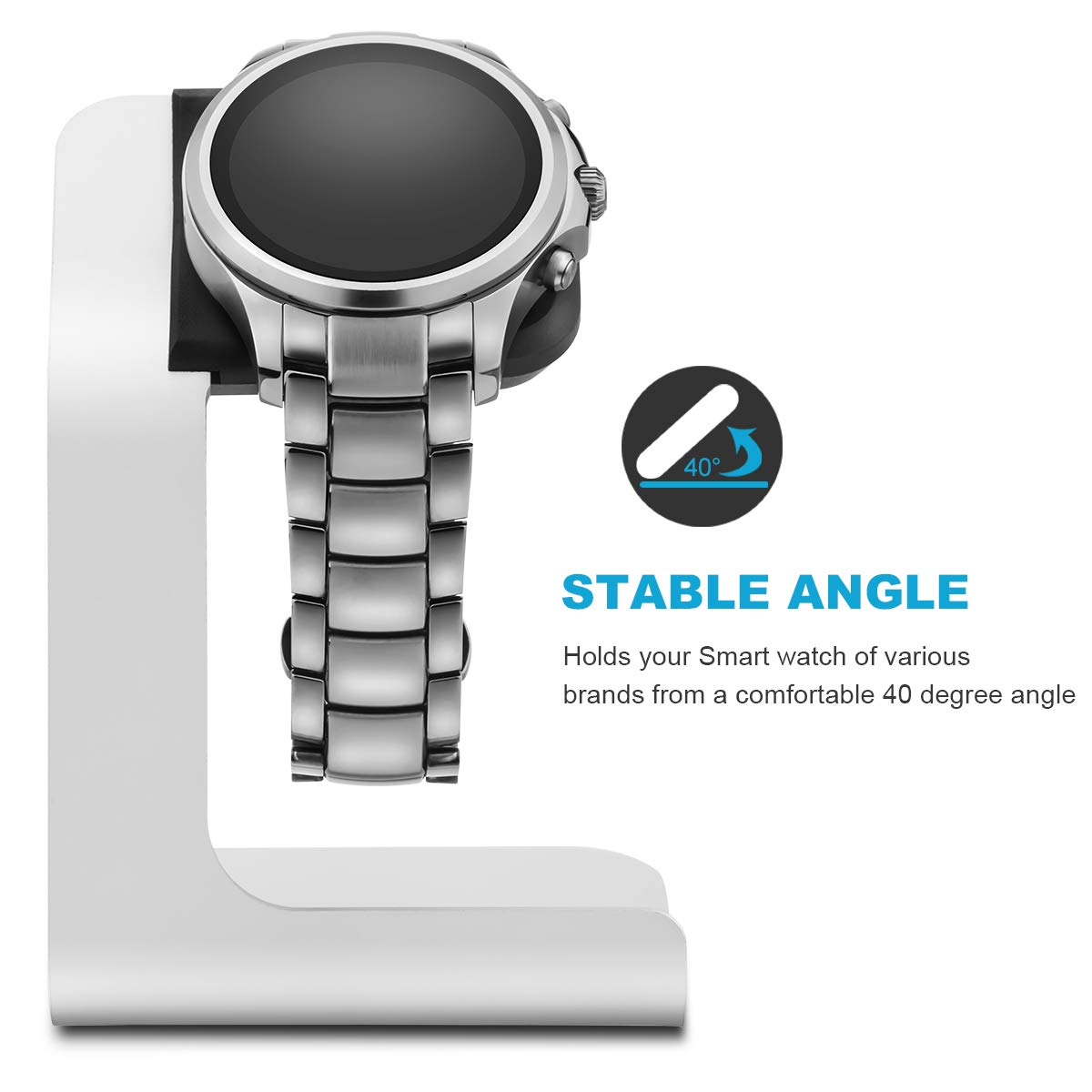 Tranesca Aluminum Watch Stand for Multiple Brand smartwatches - Stand only (Compatible with Michael Kors, Armani, Diesel, Fossil and More, Must Have smartwatch Accessories)