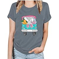 Easter T Shirts for Women Gnome Easter Shirt Funny Cute Rabbit Truck Graphic T-Shirt Holiday Casual Short Sleeve Tops