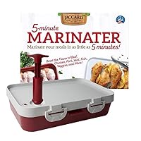 Jaccard 5-Minute Marinater, 10 X 14 Inch, White/Red, Instant Vacuum Marinade Container. Dishwasher Safe