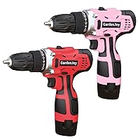 GardenJoy 12v Cordless Power Drill Set (Red Drill with Pink Drill)
