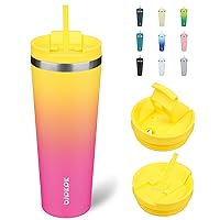 26oz Stainless Steel Insulated Tumbler With lid And Straw Travel Coffee Thermal Tumblers Cup For Women And Men,Pink & Yellow Rose