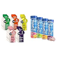 GU Energy Original Sports Nutrition Energy Gel, 24-Count, Assorted Fruity Flavors & Nuun Sport Electrolyte Tablets for Proactive Hydration, Mixed Citrus Berry Flavors, 4 Pack (40 Servings)