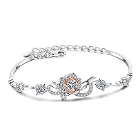 S925 Sterling Silver Rose Flower Moissanite Bracelet Fashion Cubic Zirconia Diamond Wedding Bracelet Jewelry Gift for Women,Silver