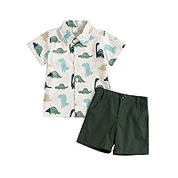 Karwuiio Toddler Baby Boy Summer Outfits Short Sleeve Button Down Print Shirt with Shorts 2PCS Hawaiian Clothes