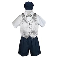 Leadertux 5pc Baby Toddler Boy Silver Vest Bow Tie Set Navy Shorts Suit Hat S-4T