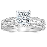 10K 14K 18K Gold 1-4CT Round/Princess/Oval Cut Moissanite Engagement Ring Set for Women D Color VVS1 Moissanite Twisted Wedding Ring Bridal Ring Set for Her