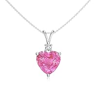 Natural Pink Sapphire Heart shaped Pendant for Women in Sterling Silver / 14K Gold/Platinum