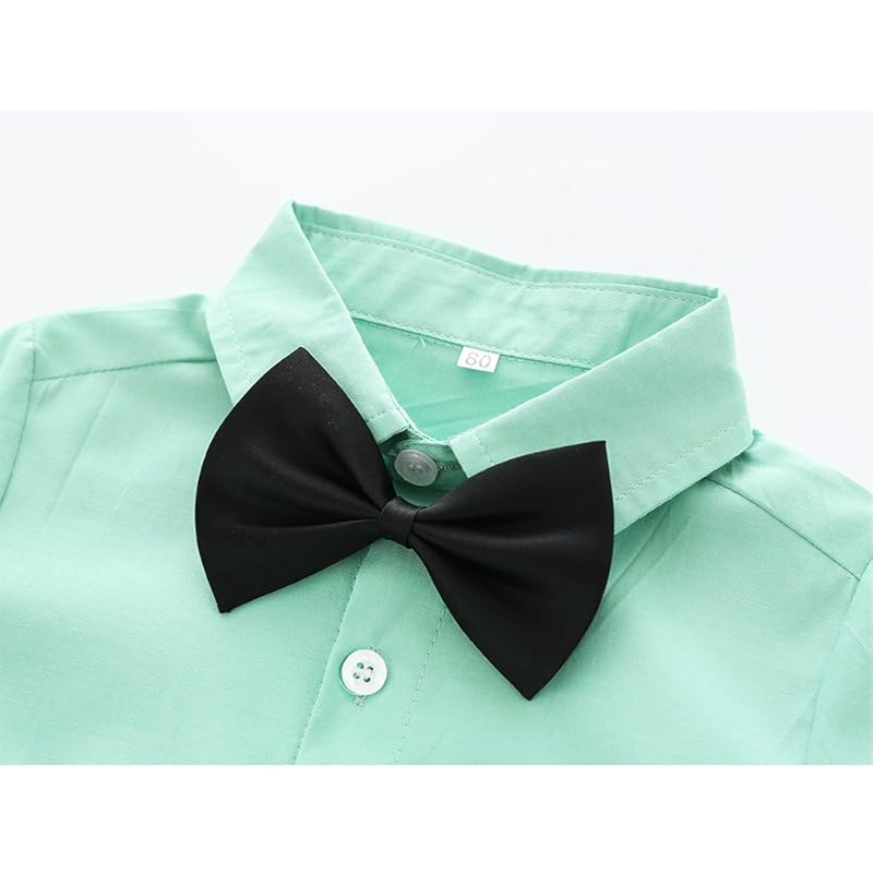 Kimocat Baby Clothes Gentleman Suit Style Short Sleeve Shirt + Bowtie + Short Suspenders