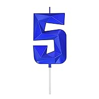 Birthday Candle Big Number 3D Blue 3.7 inch Party Celebration Anniversary Decoration Cake Topper 1 Piece (Number 5 Blue)