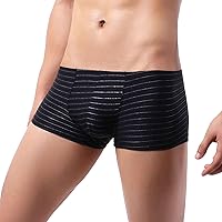 Men's Low Rise Underwear Striped Boxer Briefs Soft Breathable Bamboo Viscose Trunks Ultra Short Underwear Under Pants