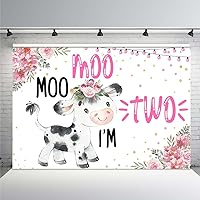 MEHOFOND 10x7ft Cow Baby Girl 2nd Birthday Backdrop Moo Moo I'm Two Pink Floral Confetti Party Banner Cake Table Wallpaper Gift Picture Photography Background Photo Props Vinyl